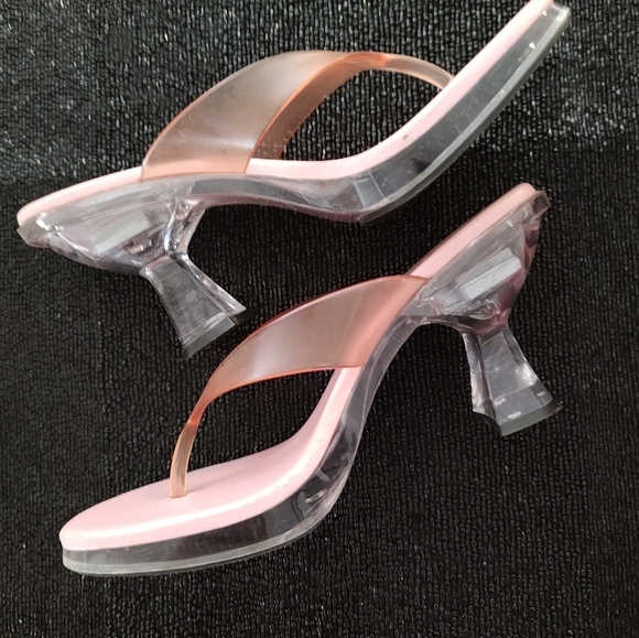ACRYLIC FLARE HEELS. PINK Y2K BARBIE STYLE. They light up! SZ 9 - Picture 3 of 7